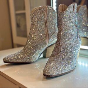 Betsey Johnson Glittering Silver Ankle Booties